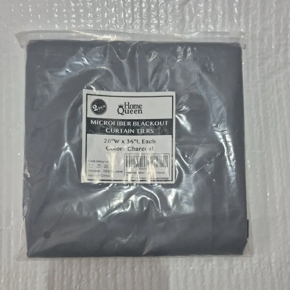 Home Queen Charcoal Rod Pocket Microfiber Blackout Curtain Tiers 26W